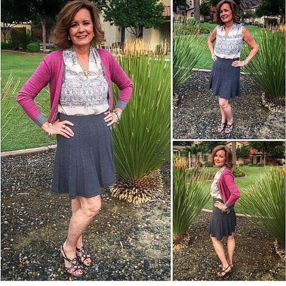 CABi Scrollwork Cream/Gray V-Neck Sleeveless Blous/Tunic #3091. Size Medium NWOT - Picture 6 of 10